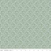 Image of Christmas Greetings Scroll Sage quilting cotton fabric by Sandy Gervais for Riley Blake Designs. Features swirls on a green background. Cute Little Fabric Shop.