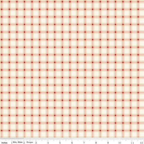 Image of Christmas Greetings Plaid Cream quilting cotton fabric by Sandy Gervais for Riley Blake Designs. Features plaid on a cream background. Cute Little Fabric Shop.