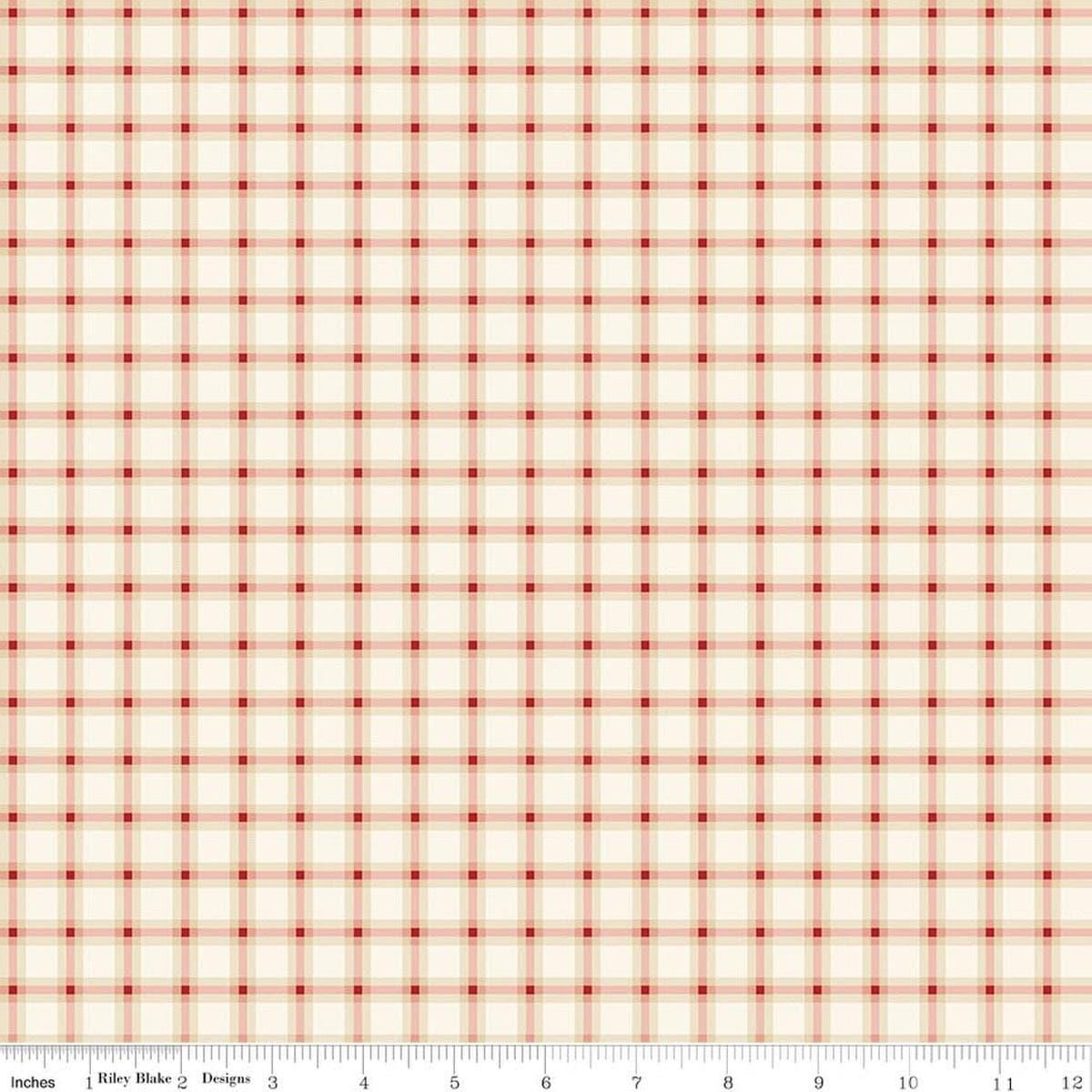 Image of Christmas Greetings Plaid Cream quilting cotton fabric by Sandy Gervais for Riley Blake Designs. Features plaid on a cream background. Cute Little Fabric Shop.