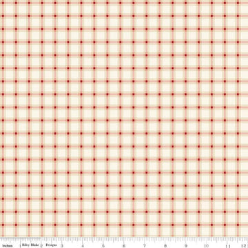 Image of Christmas Greetings Plaid Cream quilting cotton fabric by Sandy Gervais for Riley Blake Designs. Features plaid on a cream background. Cute Little Fabric Shop.