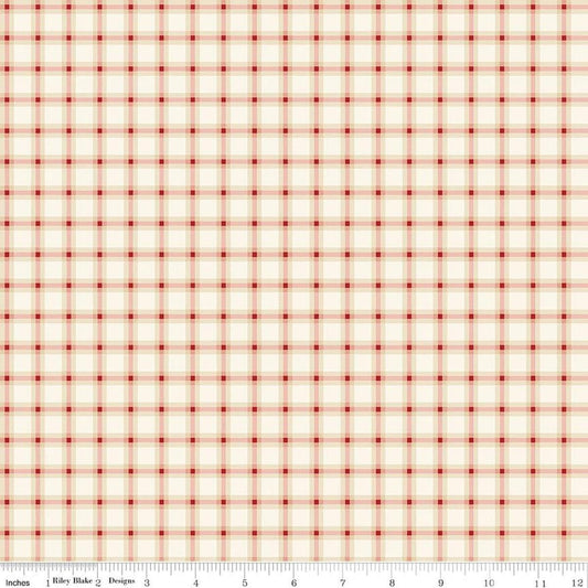 Image of Christmas Greetings Plaid Cream quilting cotton fabric by Sandy Gervais for Riley Blake Designs. Features plaid on a cream background. Cute Little Fabric Shop.