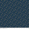 Image of Christmas Greetings Berries Navy quilting cotton fabric by Sandy Gervais for Riley Blake Designs. Features flowers on a blue background. Cute Little Fabric Shop.