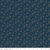 Image of Christmas Greetings Berries Navy quilting cotton fabric by Sandy Gervais for Riley Blake Designs. Features flowers on a blue background. Cute Little Fabric Shop.