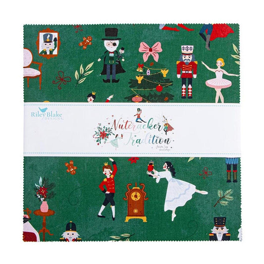 SALE Nutcracker Tradition 10" Stacker Christmas Fabric - 10-17670-42 - 42-Piece Precut - Riley Blake Quilting Cotton Fabric