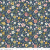 Image of Rosewood Garden Stroll Oxford quilting cotton fabric by Jessica Chertkow for Riley Blake Designs. Features flowers on a blue background. Cute Little Fabric Shop.