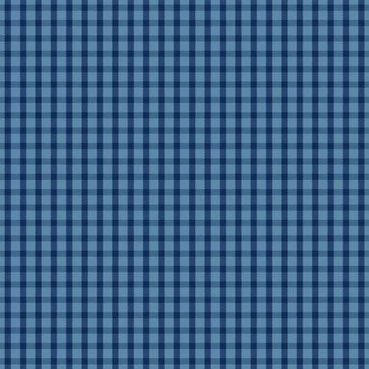 Image of Rosewood Hearth Oxford quilting cotton fabric by Jessica Chertkow for Riley Blake Designs. Features checks on a blue background. Cute Little Fabric Shop.
