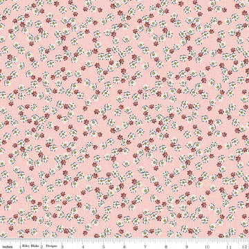Image of Rosewood Wren Pink quilting cotton fabric by Jessica Chertkow for Riley Blake Designs. Features flowers on a pink background. Cute Little Fabric Shop.