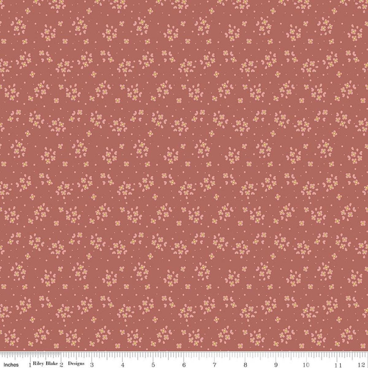 Image of Rosewood Posy Dusty Rose quilting cotton fabric by Jessica Chertkow for Riley Blake Designs. Features flowers on a pink background. Cute Little Fabric Shop.