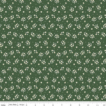 Image of Rosewood Posy Forest quilting cotton fabric by Jessica Chertkow for Riley Blake Designs. Features flowers on a green background. Cute Little Fabric Shop.