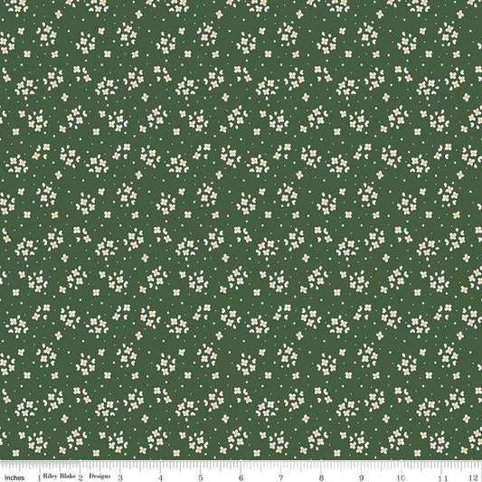 Image of Rosewood Posy Forest quilting cotton fabric by Jessica Chertkow for Riley Blake Designs. Features flowers on a green background. Cute Little Fabric Shop.