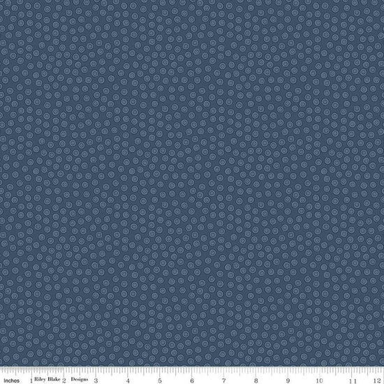 Image of Rosewood Cameo Oxford quilting cotton fabric by Jessica Chertkow for Riley Blake Designs. Features dots on a blue background. Cute Little Fabric Shop.