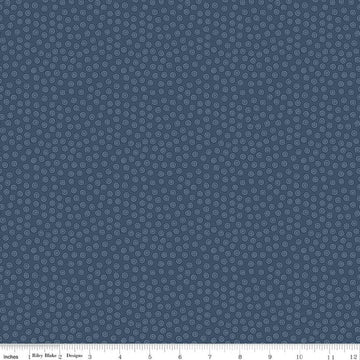 Image of Rosewood Cameo Oxford quilting cotton fabric by Jessica Chertkow for Riley Blake Designs. Features dots on a blue background. Cute Little Fabric Shop.