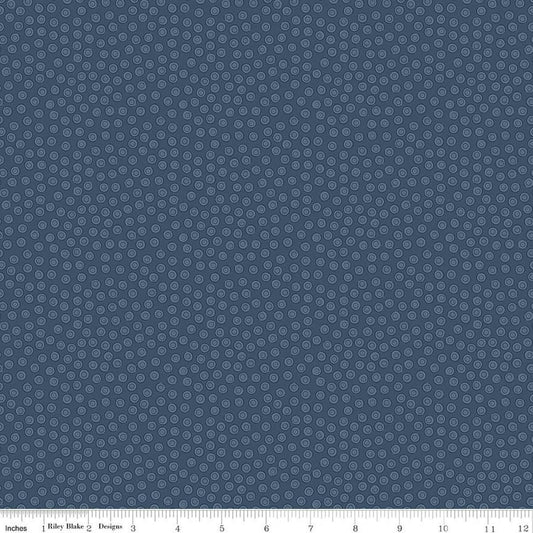 Image of Rosewood Cameo Oxford quilting cotton fabric by Jessica Chertkow for Riley Blake Designs. Features dots on a blue background. Cute Little Fabric Shop.