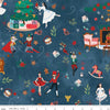 Image of Nutcracker Tradition Main Midnight quilting cotton fabric by Jennifer Long for Riley Blake Designs. Features nutcracker scenes on a blue background. Cute Little Fabric Shop.