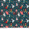 Image of Nutcracker Tradition Storybook Midnight quilting cotton fabric by Jennifer Long for Riley Blake Designs. Features leaves on a blue background. Cute Little Fabric Shop.