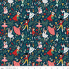 Image of Nutcracker Tradition Storybook Midnight quilting cotton fabric by Jennifer Long for Riley Blake Designs. Features leaves on a blue background. Cute Little Fabric Shop.
