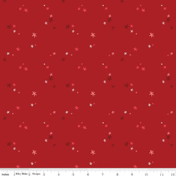 Image of Nutcracker Tradition Christmas Magic Berry quilting cotton fabric by Jennifer Long for Riley Blake Designs. Features stars on a red background. Cute Little Fabric Shop.