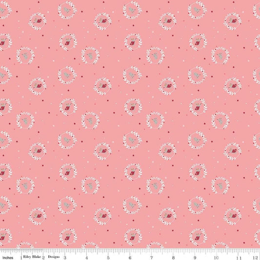Image of Nutcracker Tradition Christmas Magic Sugar quilting cotton fabric by Jennifer Long for Riley Blake Designs. Features tiny dots and stars on a pink background. Cute Little Fabric Shop.