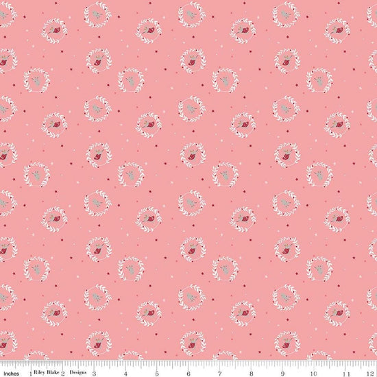 Image of Nutcracker Tradition Christmas Magic Sugar quilting cotton fabric by Jennifer Long for Riley Blake Designs. Features tiny dots and stars on a pink background. Cute Little Fabric Shop.