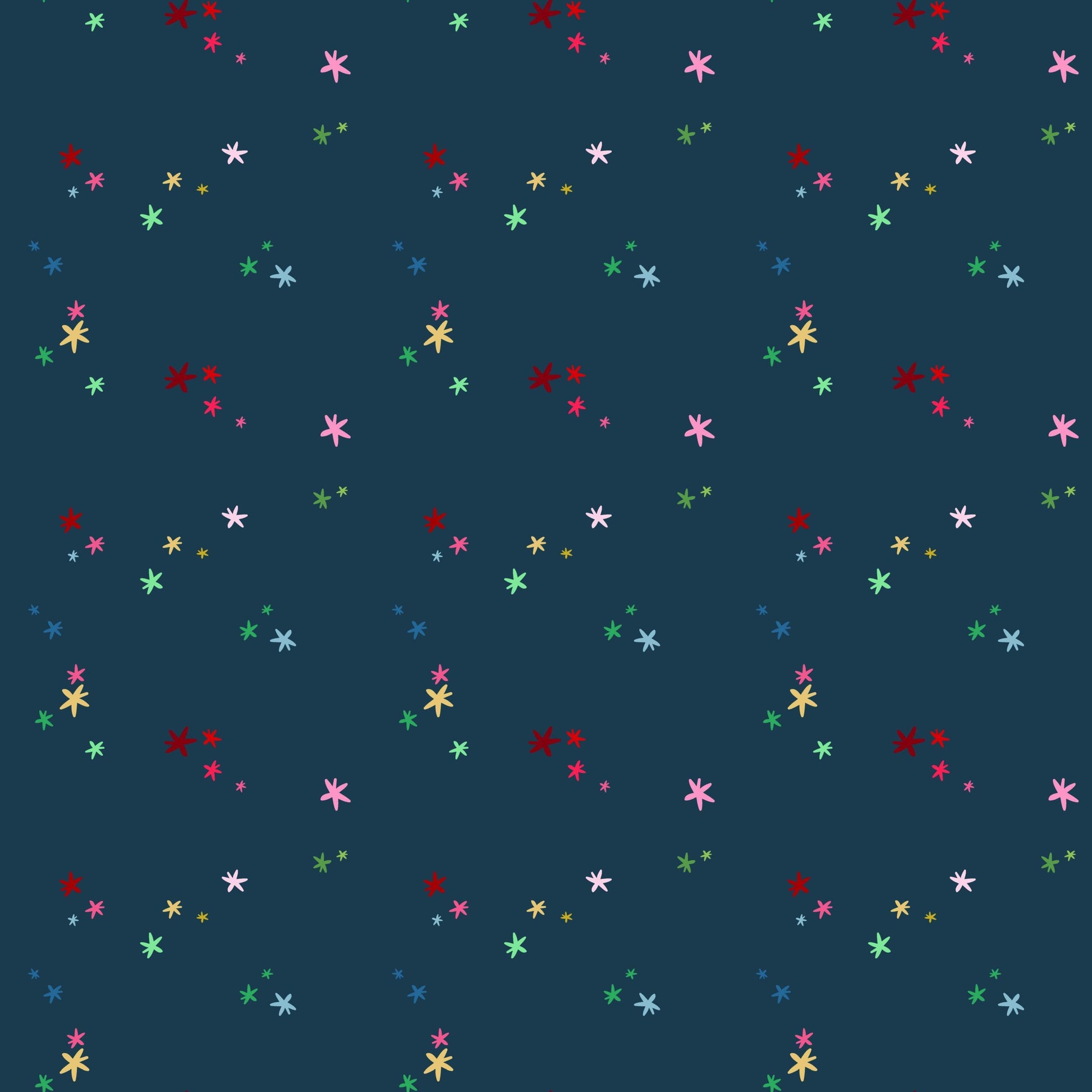 Image of Nutcracker Tradition Christmas Magic Midnight quilting cotton fabric by Jennifer Long for Riley Blake Designs. Features stars on a blue background. Cute Little Fabric Shop.