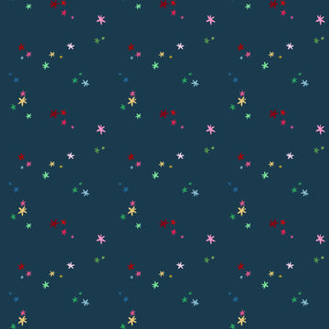 Image of Nutcracker Tradition Christmas Magic Midnight quilting cotton fabric by Jennifer Long for Riley Blake Designs. Features stars on a blue background. Cute Little Fabric Shop.