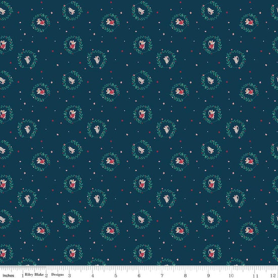 Image of Nutcracker Tradition Christmas Mice Midnight quilting cotton fabric by Jennifer Long for Riley Blake Designs. Features tiny dots and stars on a blue background. Cute Little Fabric Shop.