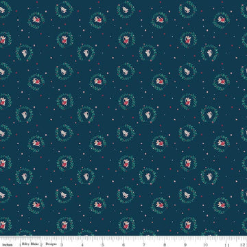 Image of Nutcracker Tradition Christmas Mice Midnight quilting cotton fabric by Jennifer Long for Riley Blake Designs. Features tiny dots and stars on a blue background. Cute Little Fabric Shop.