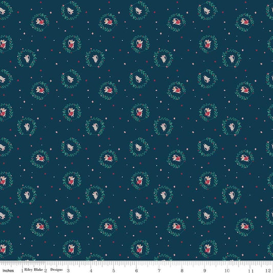 Image of Nutcracker Tradition Christmas Mice Midnight quilting cotton fabric by Jennifer Long for Riley Blake Designs. Features tiny dots and stars on a blue background. Cute Little Fabric Shop.
