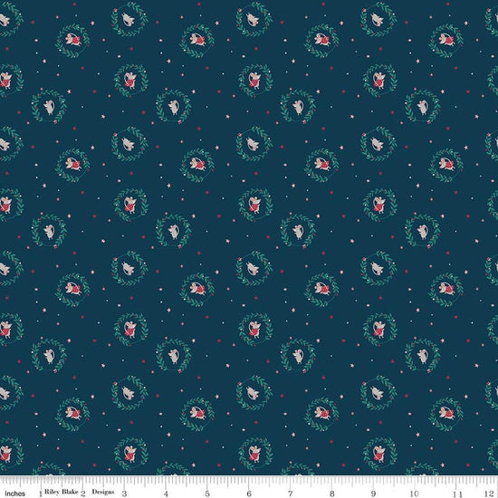 Image of Nutcracker Tradition Christmas Mice Midnight quilting cotton fabric by Jennifer Long for Riley Blake Designs. Features tiny dots and stars on a blue background. Cute Little Fabric Shop.