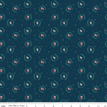 Image of Nutcracker Tradition Christmas Mice Midnight quilting cotton fabric by Jennifer Long for Riley Blake Designs. Features tiny dots and stars on a blue background. Cute Little Fabric Shop.