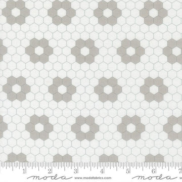 Image of A Cat Named Stitch Hexagons Cream Grey quilting cotton fabric by Camille Roskelley for Riley Blake Designs. Features hexagons on a cream background. Cute Little Fabric Shop.