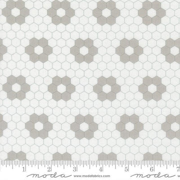 Image of A Cat Named Stitch Hexagons Cream Grey quilting cotton fabric by Camille Roskelley for Riley Blake Designs. Features hexagons on a cream background. Cute Little Fabric Shop.