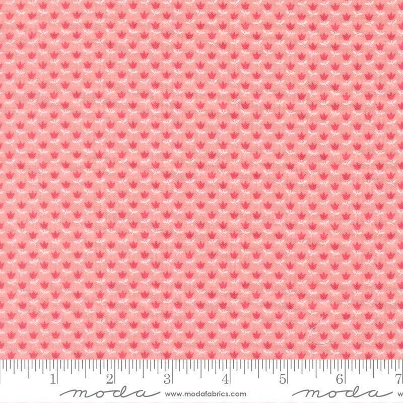 Image of A Cat Named Stitch June Blush quilting cotton fabric by Camille Roskelley for Riley Blake Designs. Features flowers on a pink background. Cute Little Fabric Shop.