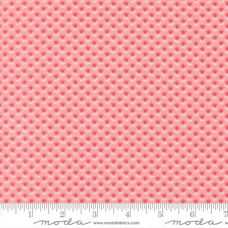 Image of A Cat Named Stitch June Blush quilting cotton fabric by Camille Roskelley for Riley Blake Designs. Features flowers on a pink background. Cute Little Fabric Shop.