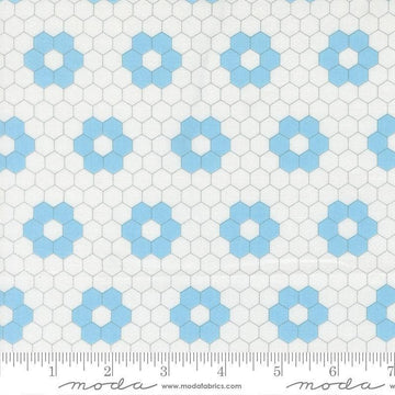 Image of A Cat Named Stitch Hexagons Cream Sky quilting cotton fabric by Camille Roskelley for Riley Blake Designs. Features hexagons on a cream background. Cute Little Fabric Shop.
