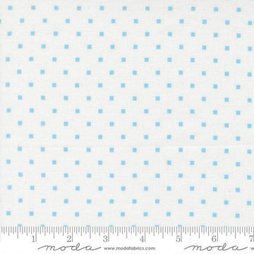 Image of A Cat Named Stitch Cosmo Cream Sky quilting cotton fabric by Camille Roskelley for Riley Blake Designs. Features polka dot squares on a cream background. Cute Little Fabric Shop.