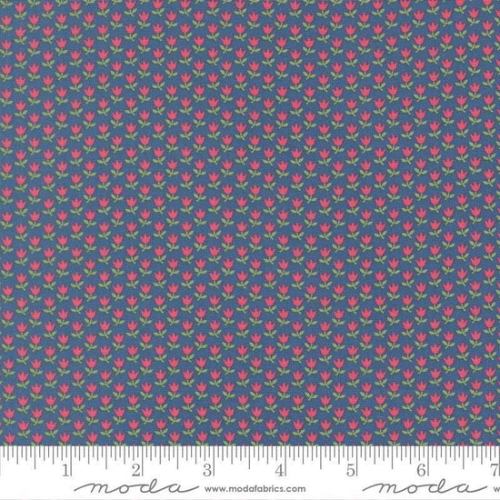 Image of A Cat Named Stitch June Sea quilting cotton fabric by Camille Roskelley for Riley Blake Designs. Features flowers on a blue background. Cute Little Fabric Shop.