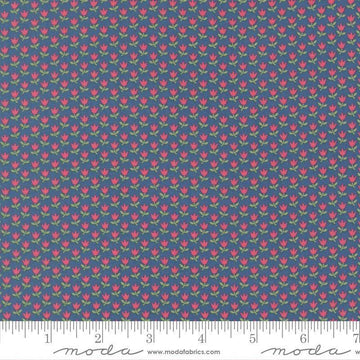 Image of A Cat Named Stitch June Sea quilting cotton fabric by Camille Roskelley for Riley Blake Designs. Features flowers on a blue background. Cute Little Fabric Shop.