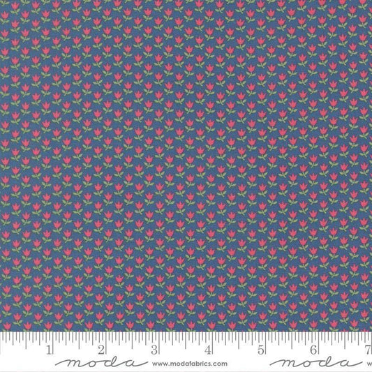 Image of A Cat Named Stitch June Sea quilting cotton fabric by Camille Roskelley for Riley Blake Designs. Features flowers on a blue background. Cute Little Fabric Shop.