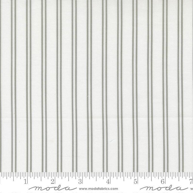 Image of A Cat Named Stitch Stripes Cream Grey quilting cotton fabric by Camille Roskelley for Riley Blake Designs. Features stripes on a cream background. Cute Little Fabric Shop.