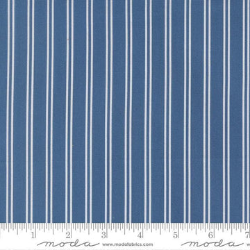 Image of A Cat Named Stitch Stripes Sea quilting cotton fabric by Camille Roskelley for Riley Blake Designs. Features stripes on a blue background. Cute Little Fabric Shop.