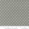 Image of A Cat Named Stitch Cosmo Tabby quilting cotton fabric by Camille Roskelley for Riley Blake Designs. Features polka dot squares on a gray background. Cute Little Fabric Shop.
