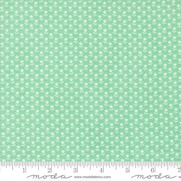 Image of A Cat Named Stitch June Green quilting cotton fabric by Camille Roskelley for Riley Blake Designs. Features flowers on a green background. Cute Little Fabric Shop.