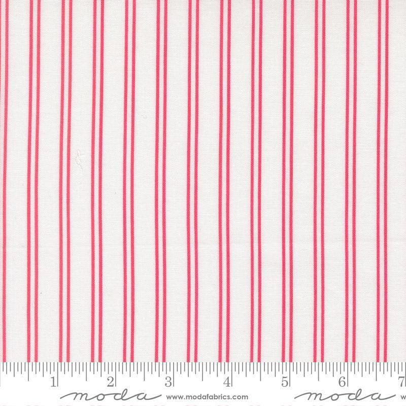 Image of A Cat Named Stitch Stripes Cream Rosie quilting cotton fabric by Camille Roskelley for Riley Blake Designs. Features stripes on a cream background. Cute Little Fabric Shop.