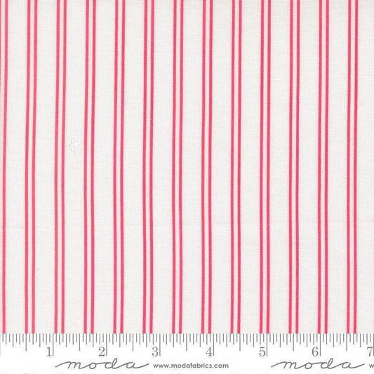 Image of A Cat Named Stitch Stripes Cream Rosie quilting cotton fabric by Camille Roskelley for Riley Blake Designs. Features stripes on a cream background. Cute Little Fabric Shop.