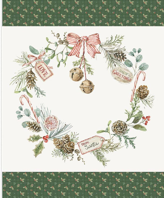SALE Holiday Spirit Season's Greetings Wreath Panel Christmas Fabric - PD17466 - Riley Blake Quilting Cotton Fabric