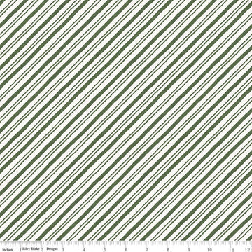 Image of Holiday Spirit Stripes Green quilting cotton fabric by Lisa Audit for Riley Blake Designs. Features stripes on a green background. Cute Little Fabric Shop.