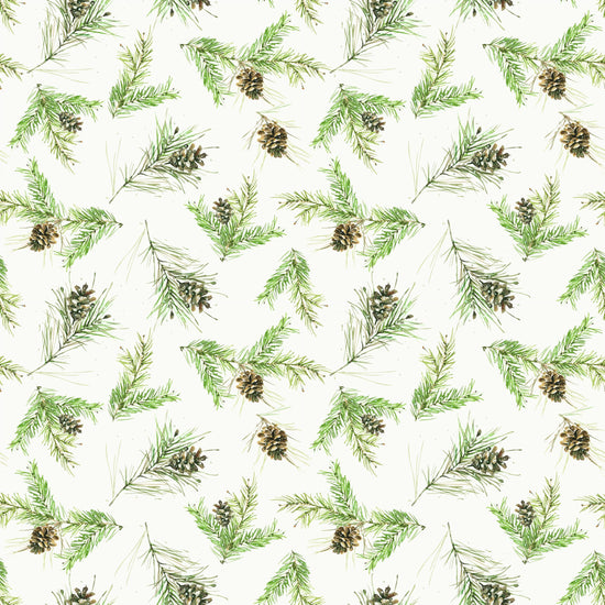 Image of Holiday Spirit Pinecones Cream quilting cotton fabric by Lisa Audit for Riley Blake Designs. Features leaves on a white background. Cute Little Fabric Shop.