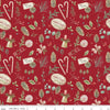 Image of Holiday Spirit Christmas Toss Red quilting cotton fabric by Lisa Audit for Riley Blake Designs. Features christmas items on a red background. Cute Little Fabric Shop.