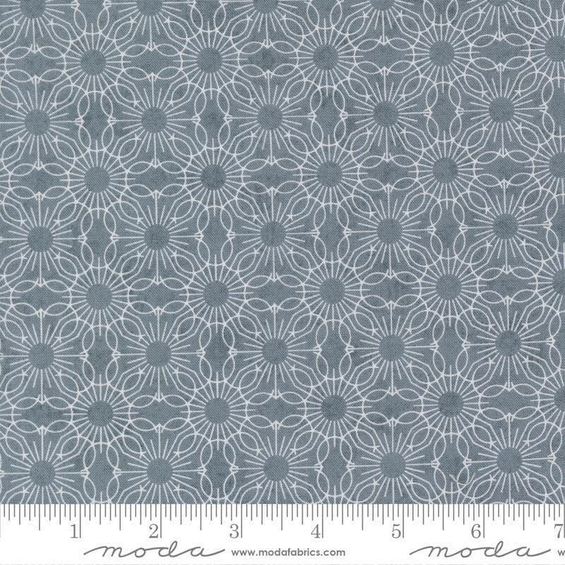Image of Fieldrush Jasmine Bramble quilting cotton fabric by Basic Grey for Moda Fabrics. Features flowers on a blue background. Cute Little Fabric Shop.